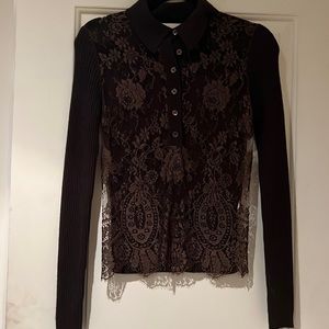 Valentino lace front sweater, chocolate brown